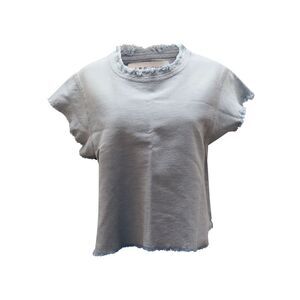 Iro Jean Florie Frayed Sleeves Top in Light Blue Denim